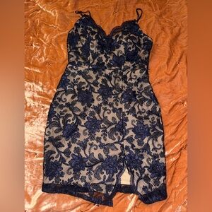 Women’s Emerald Sundae Sparkly Navy Blue & Cream Floral Mini Dress